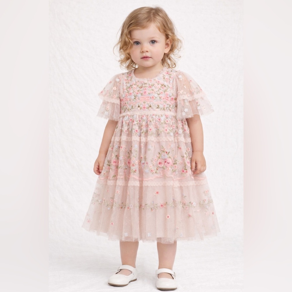 Needle and Thread Ribbon Bouquet Kids Dress Toddler 5 YR Flower Girl Cottagecore